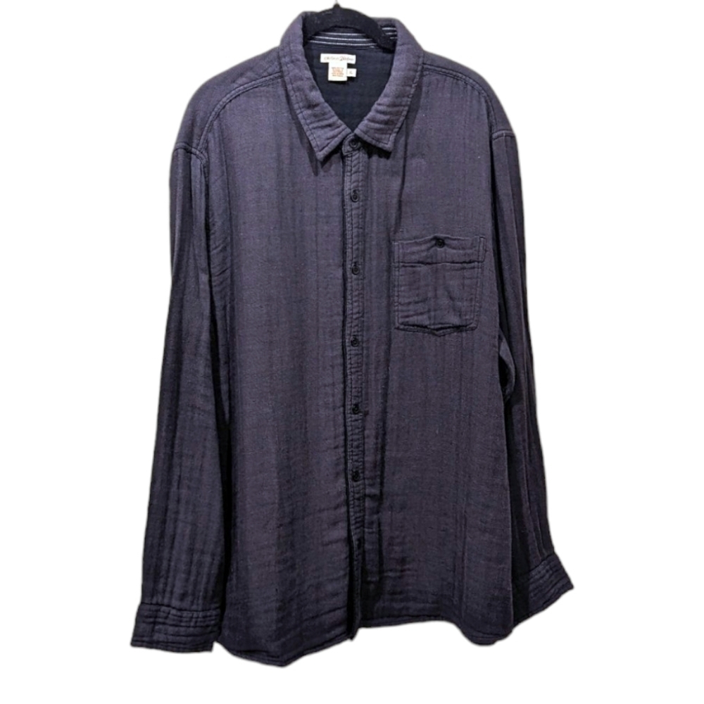 Carbon2Cobalt Charcoal Gray Crinkle Cotton Lined Button Up Shirt (XL)